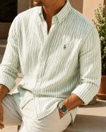 Green - Old Money Stripe Full Shirt - Image 2